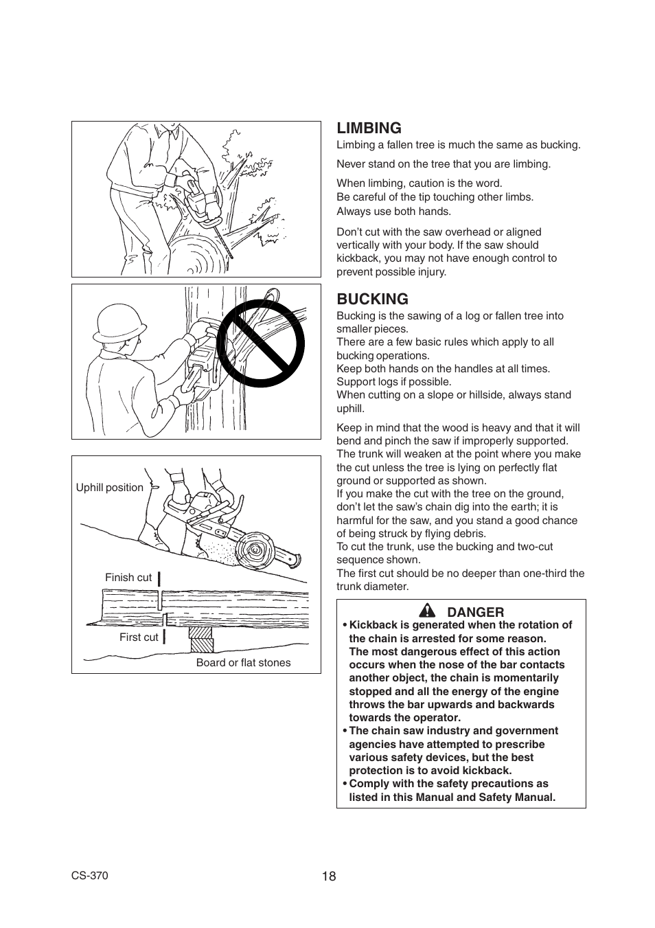 Limbing, Bucking | Echo CS-370 Serial 09014533 - 09999999 User Manual | Page 20 / 32