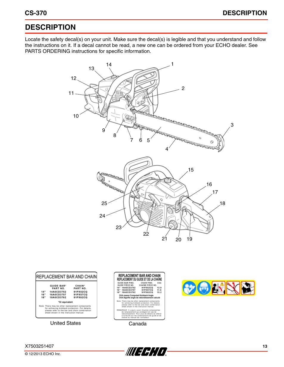 Description, Cs-370 description | Echo CS-370 Serial C08011001001 - C08011999999 User Manual | Page 13 / 44