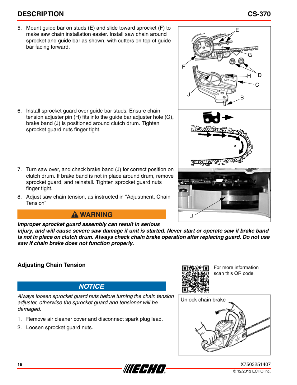 Description cs-370 | Echo CS-370 Serial C08011001001 - C08011999999 User Manual | Page 16 / 44