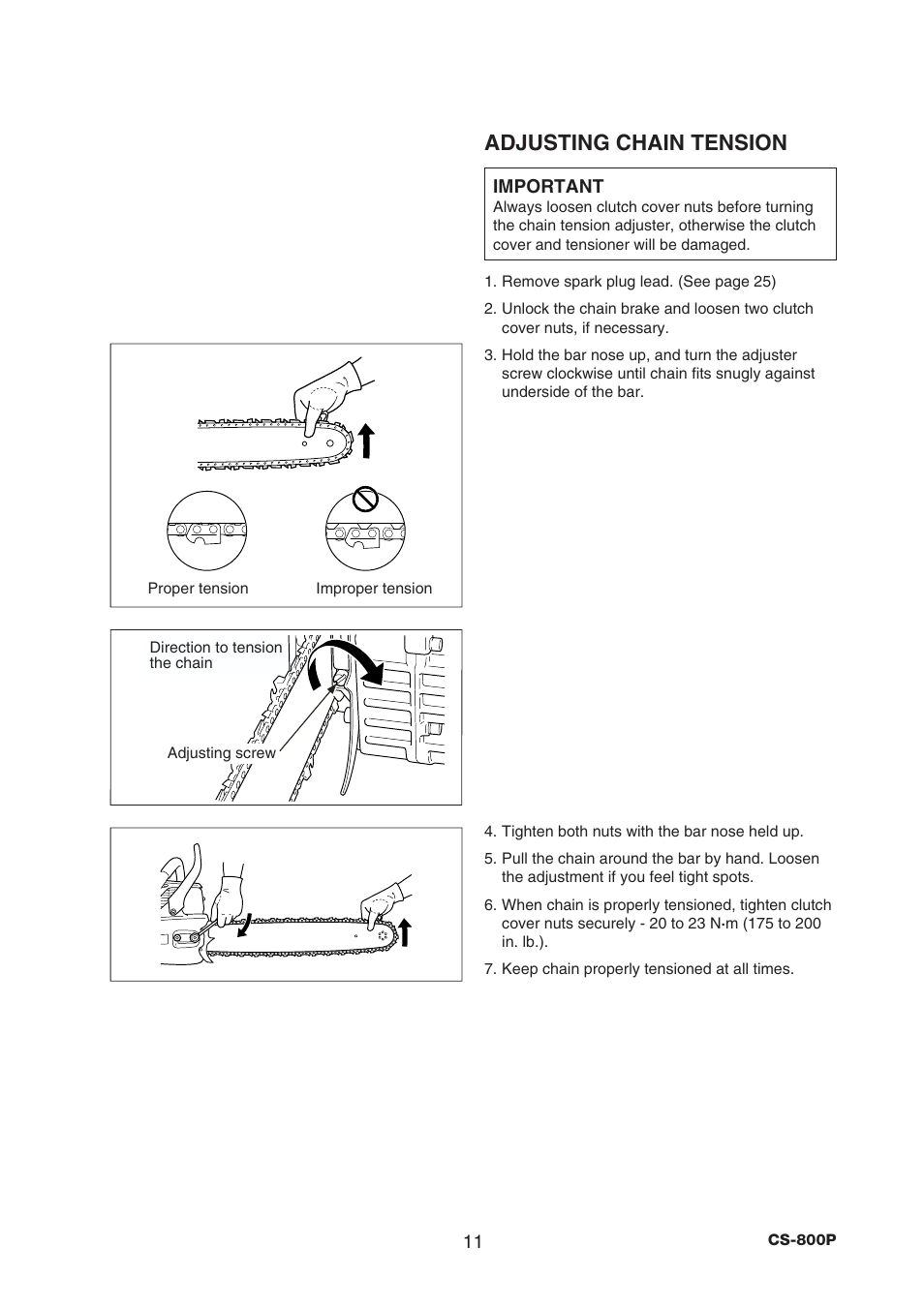 Adjusting chain tension | Echo CS-800P User Manual | Page 13 / 34