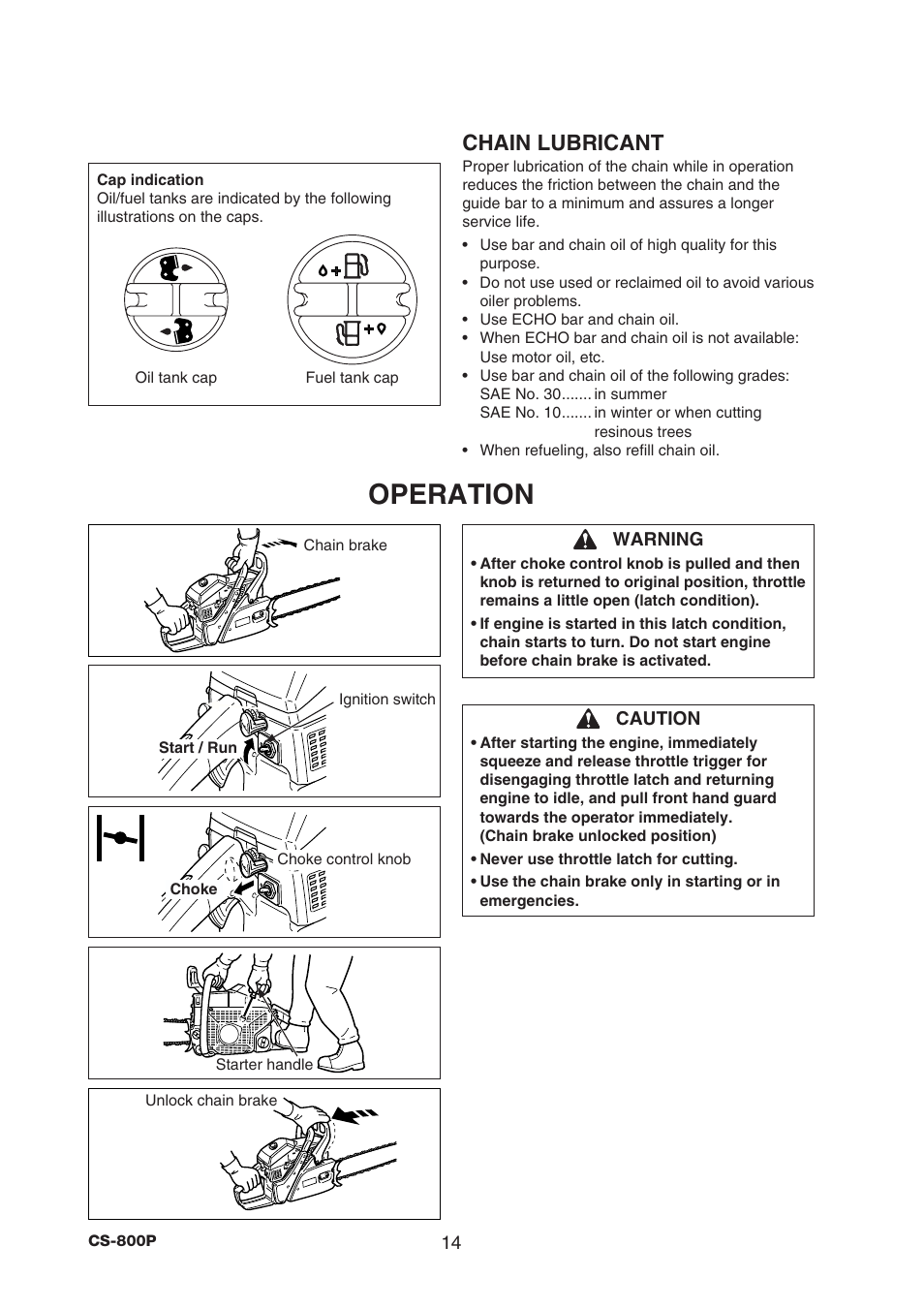 Operation, Chain lubricant | Echo CS-800P User Manual | Page 16 / 34
