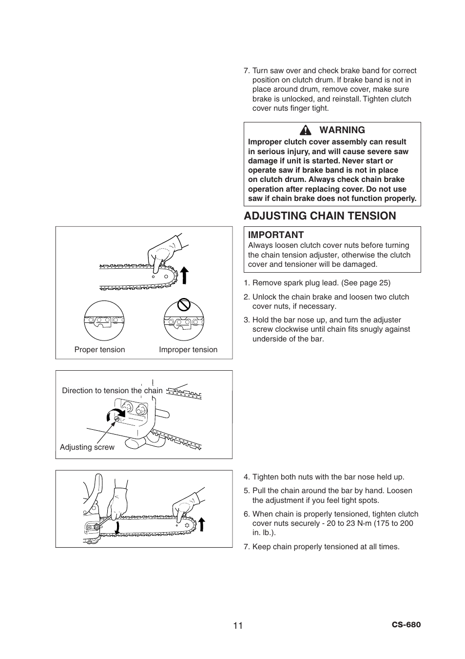 Adjusting chain tension | Echo CS-680 User Manual | Page 13 / 34