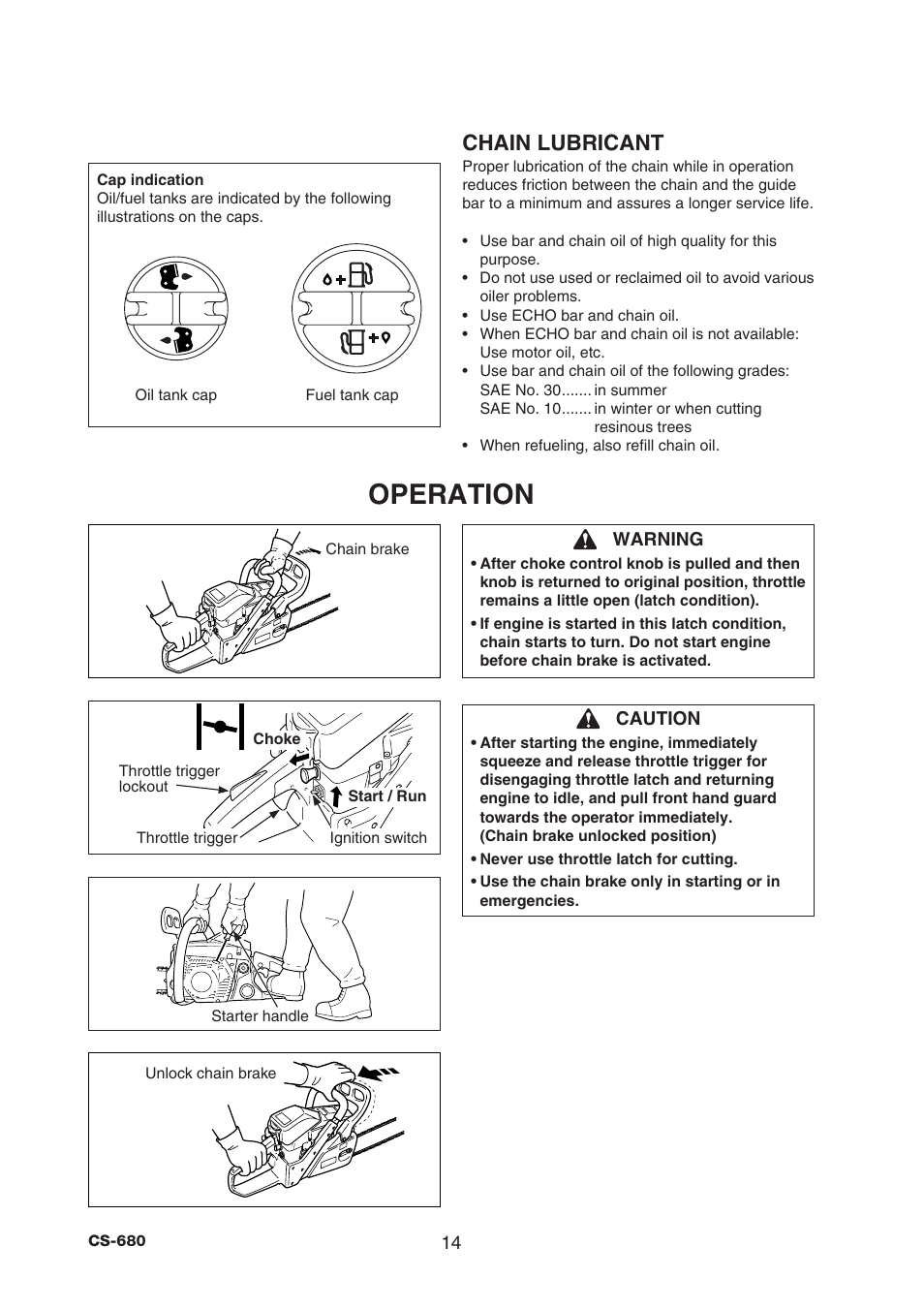 Operation, Chain lubricant | Echo CS-680 User Manual | Page 16 / 34