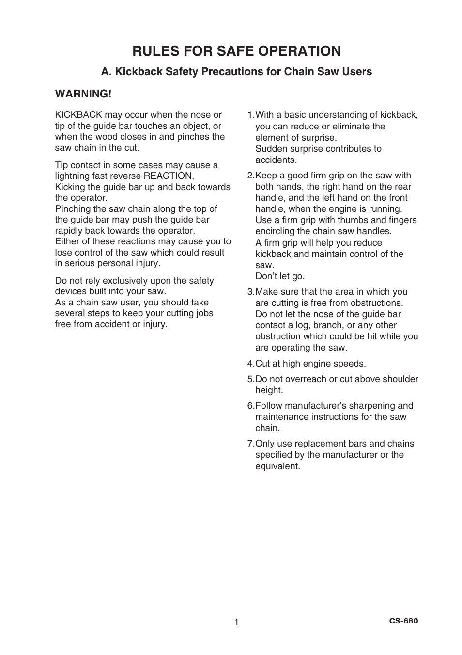 Rules for safe operation | Echo CS-680 User Manual | Page 3 / 34