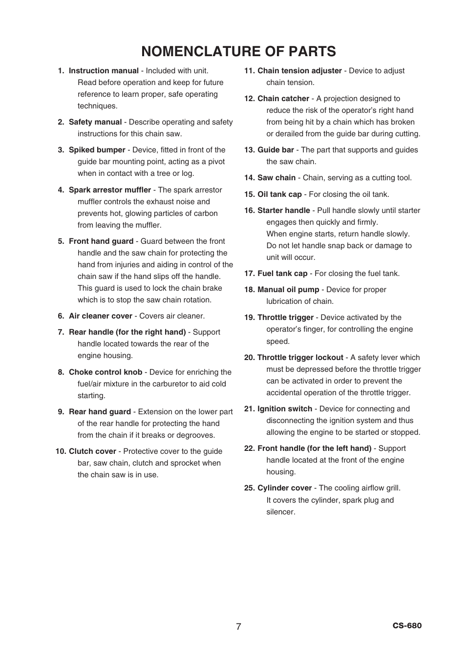 Nomenclature of parts | Echo CS-680 User Manual | Page 9 / 34