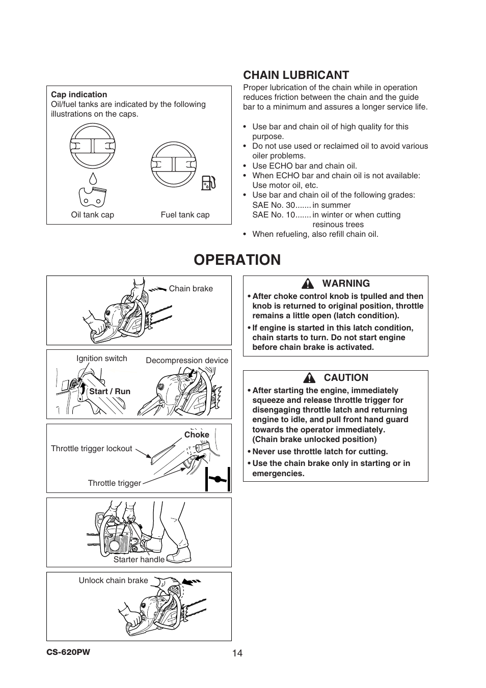 Operation, Chain lubricant | Echo CS-620PW User Manual | Page 16 / 34