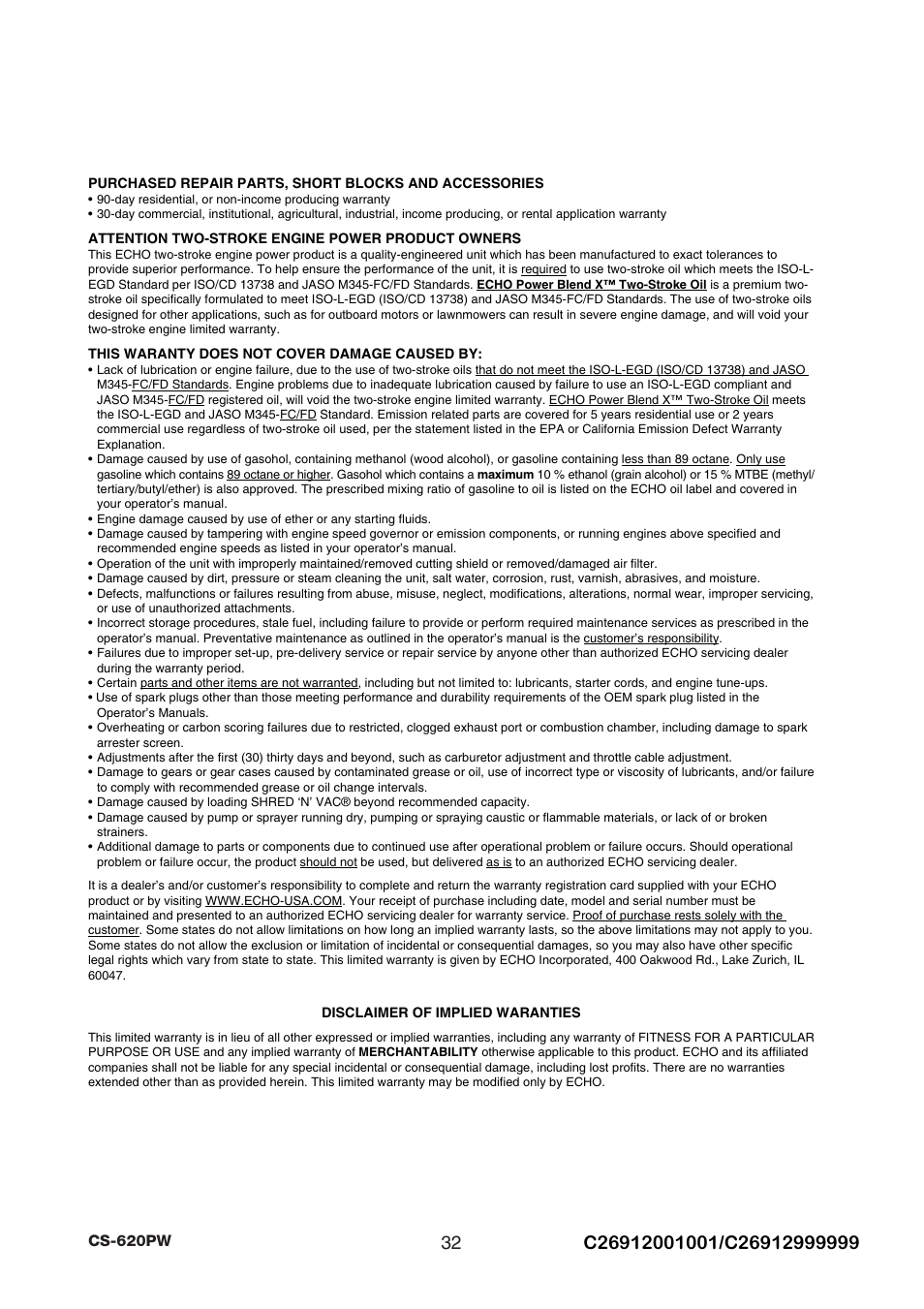 Echo CS-620PW User Manual | Page 34 / 34