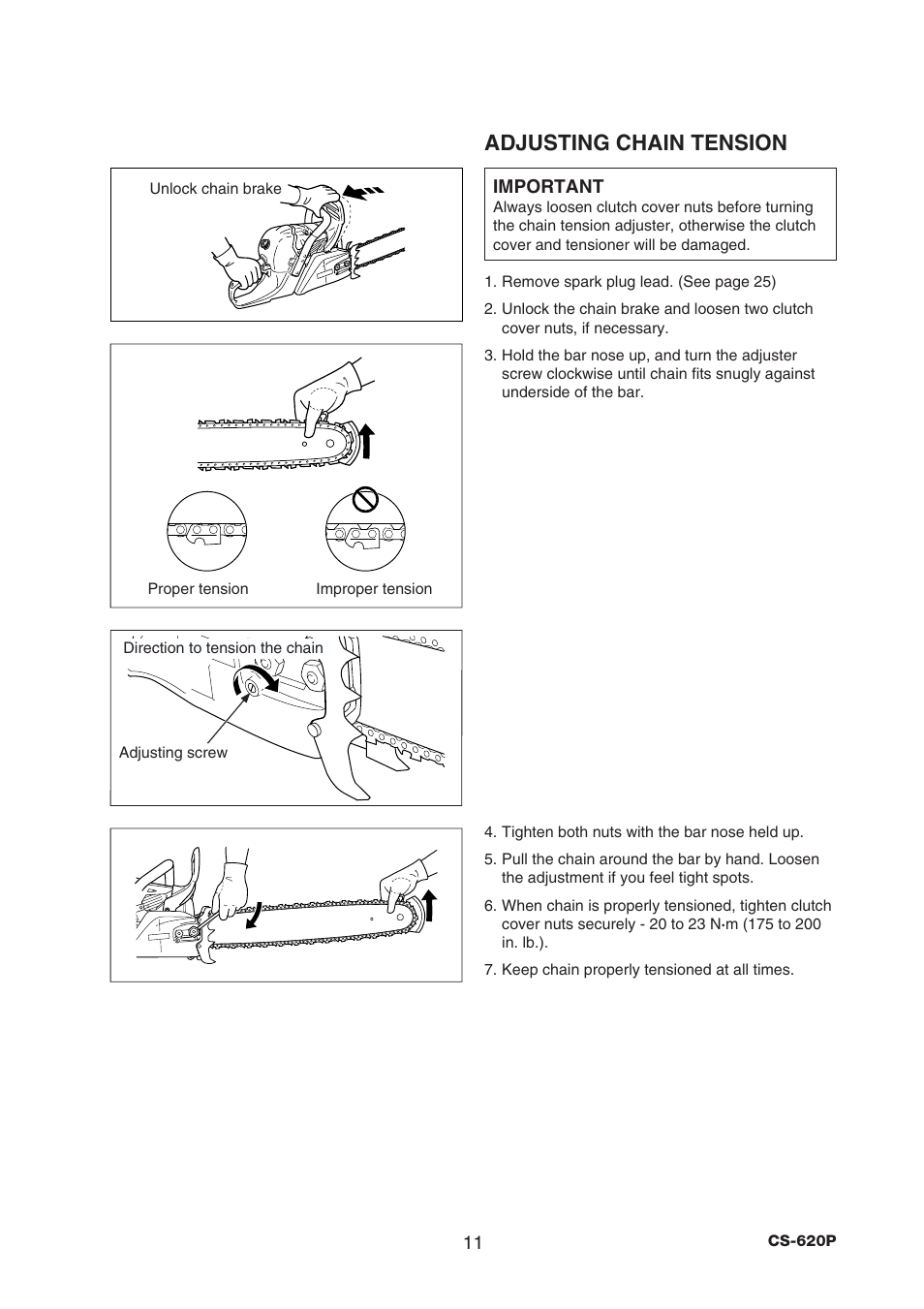 Adjusting chain tension | Echo CS-620P User Manual | Page 13 / 34