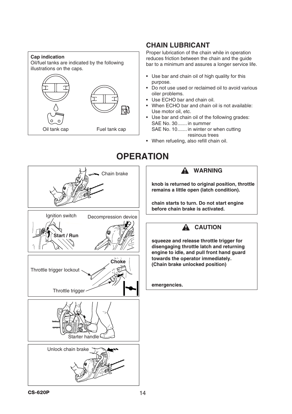 Operation, Chain lubricant | Echo CS-620P User Manual | Page 16 / 34