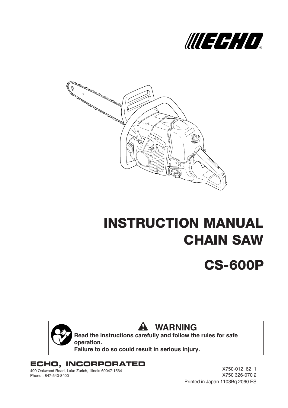 Echo CS-600P Serial C03603001001 - C03603999999 User Manual | 36 pages