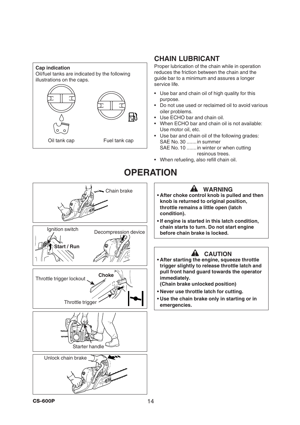 Operation, Chain lubricant | Echo CS-600P Serial C03603001001 - C03603999999 User Manual | Page 16 / 36