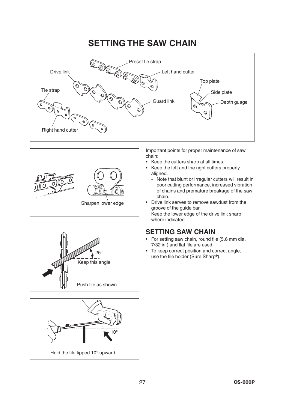 Setting the saw chain, Setting saw chain | Echo CS-600P Serial C03603001001 - C03603999999 User Manual | Page 29 / 36