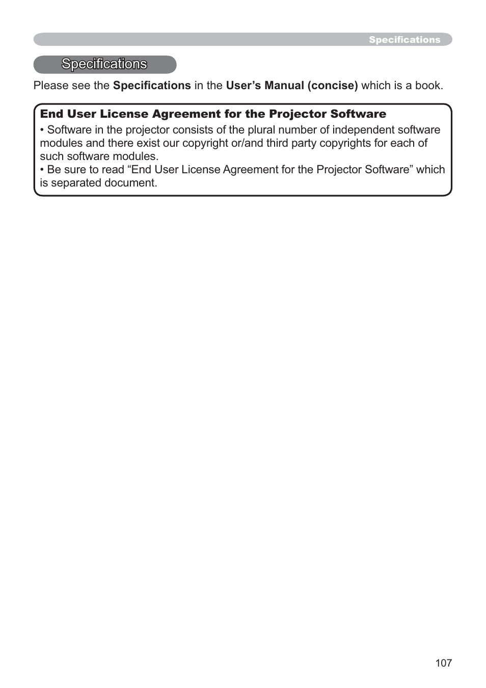 Speciﬁcations | Hitachi CP-X2021WN User Manual | Page 107 / 107