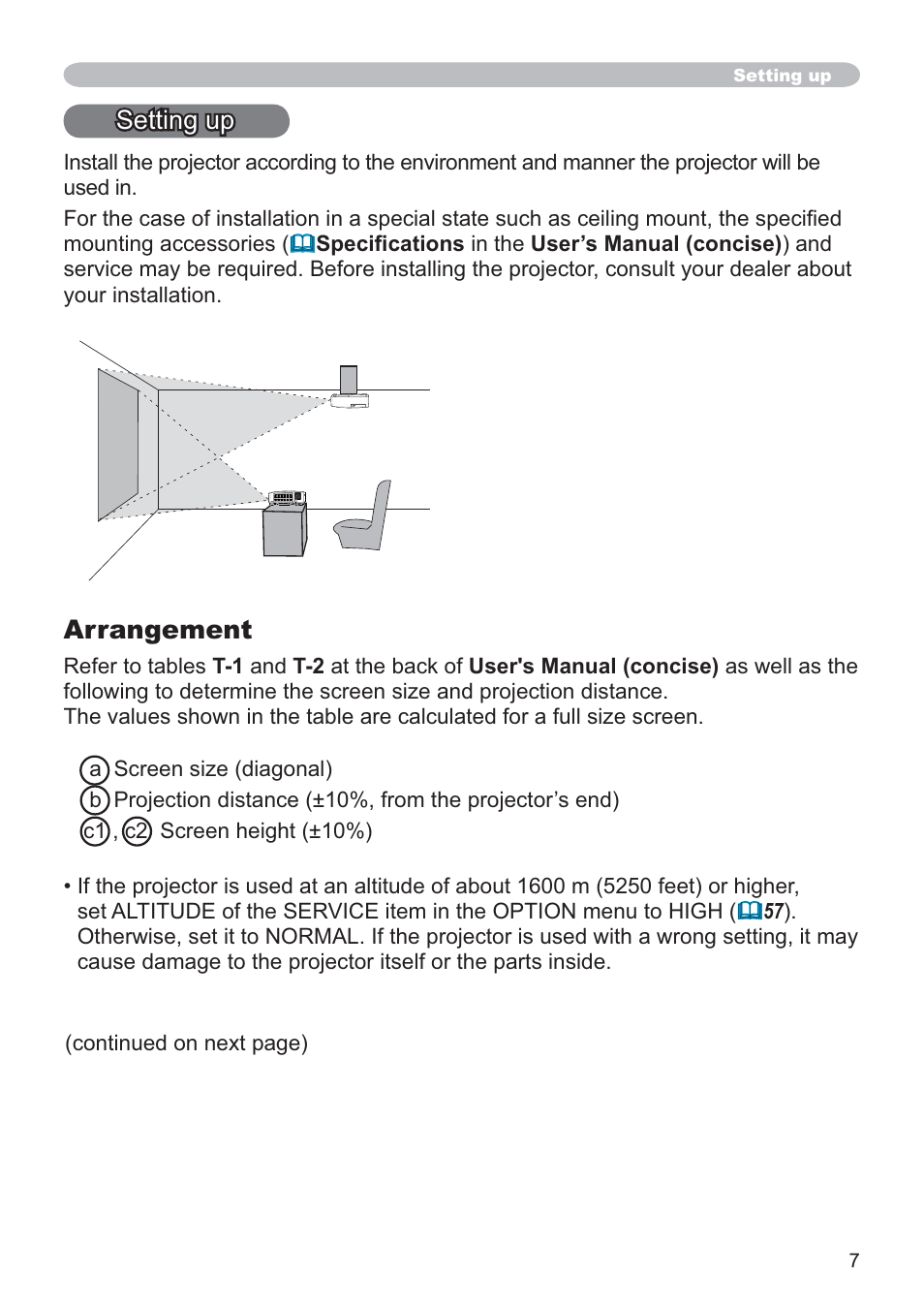 Setting up, Arrangement | Hitachi CP-X2021WN User Manual | Page 7 / 107
