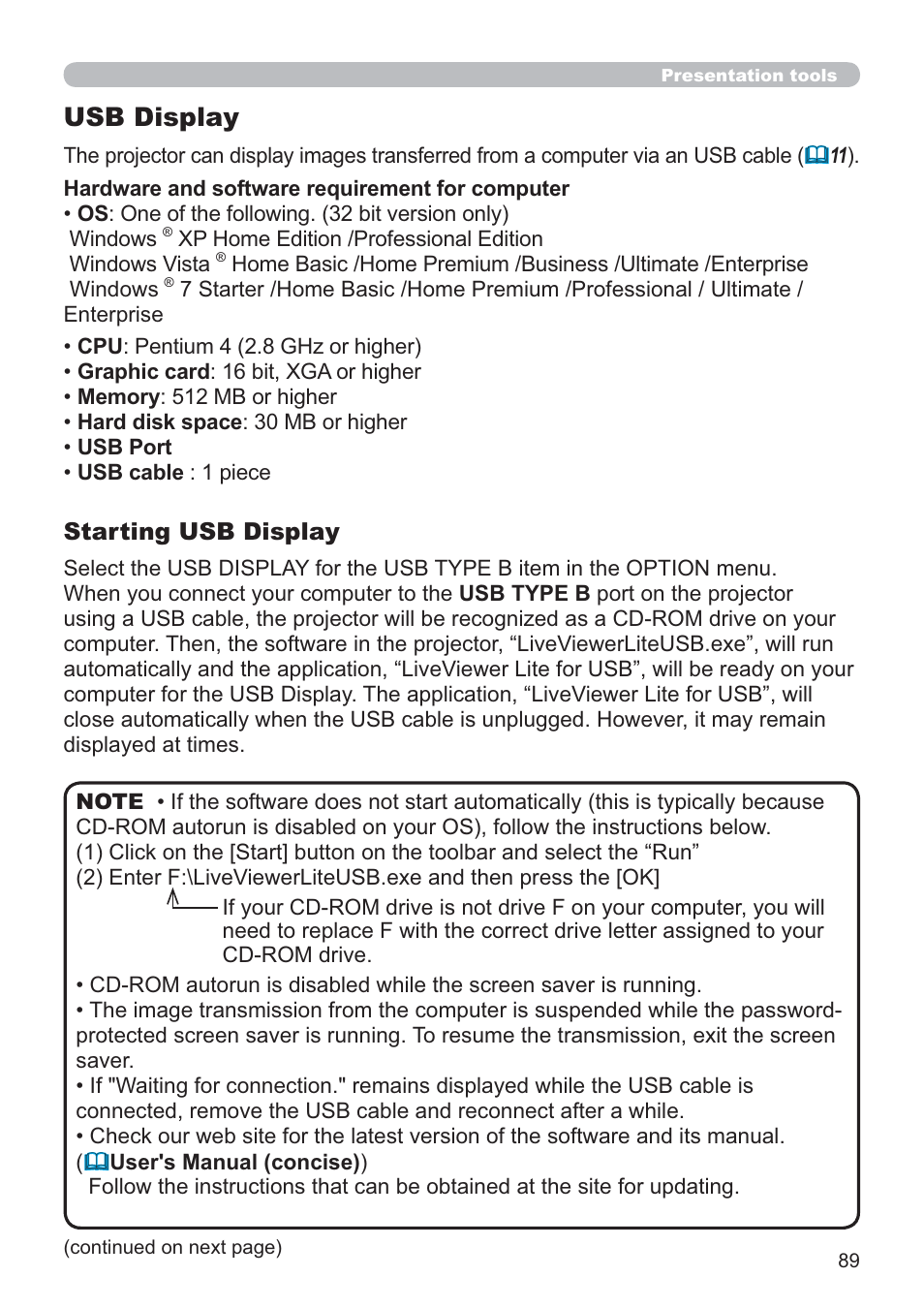Usb display | Hitachi CP-X2021WN User Manual | Page 89 / 107