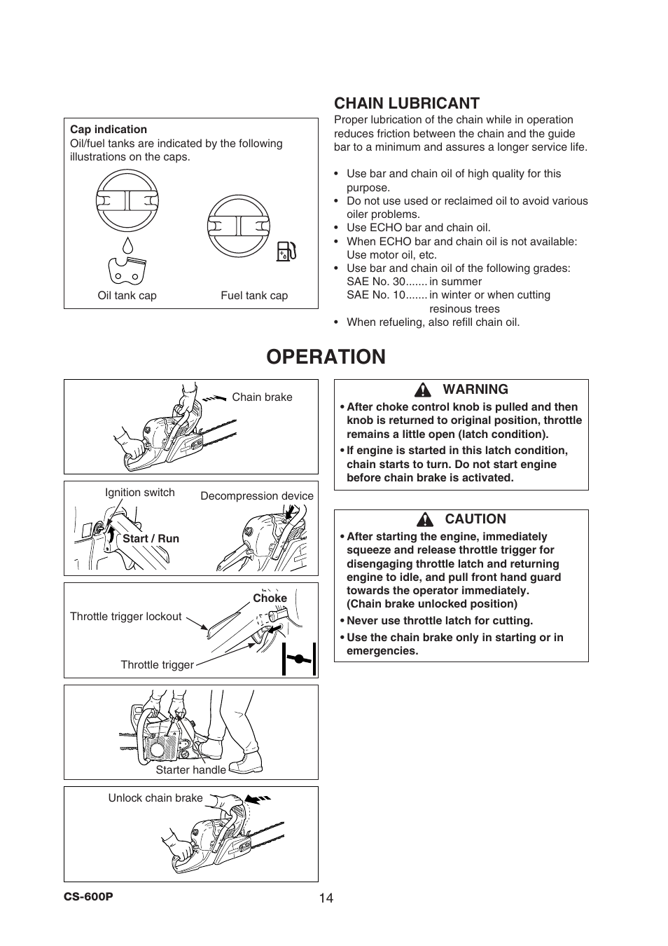 Operation, Chain lubricant | Echo CS-600P Serial C22312001001 - C22312999999 User Manual | Page 16 / 34