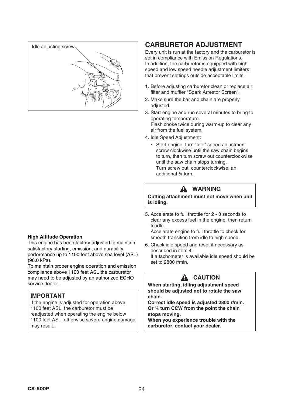 Carburetor adjustment | Echo CS-500P User Manual | Page 26 / 34