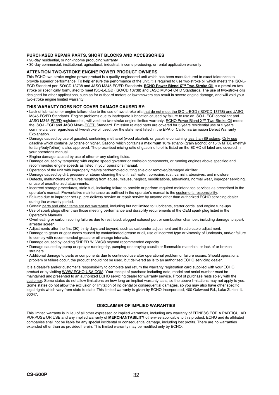 Echo CS-500P User Manual | Page 34 / 34