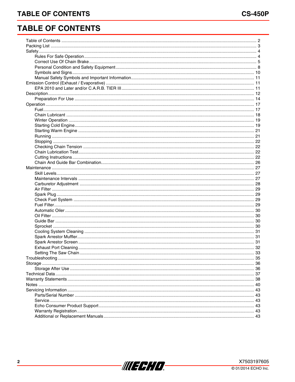 Echo CS-450P User Manual | Page 2 / 44