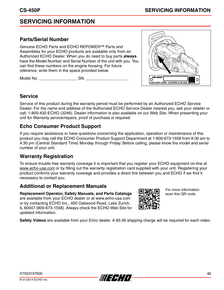 Servicing information | Echo CS-450P User Manual | Page 43 / 44
