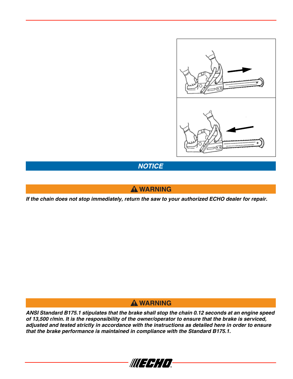 Correct use of chain brake, Cs-450 safety | Echo CS-450 User Manual | Page 5 / 48
