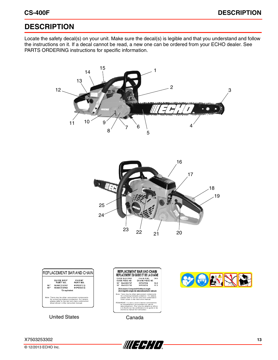 Description, Cs-400f description | Echo CS-400F User Manual | Page 13 / 44