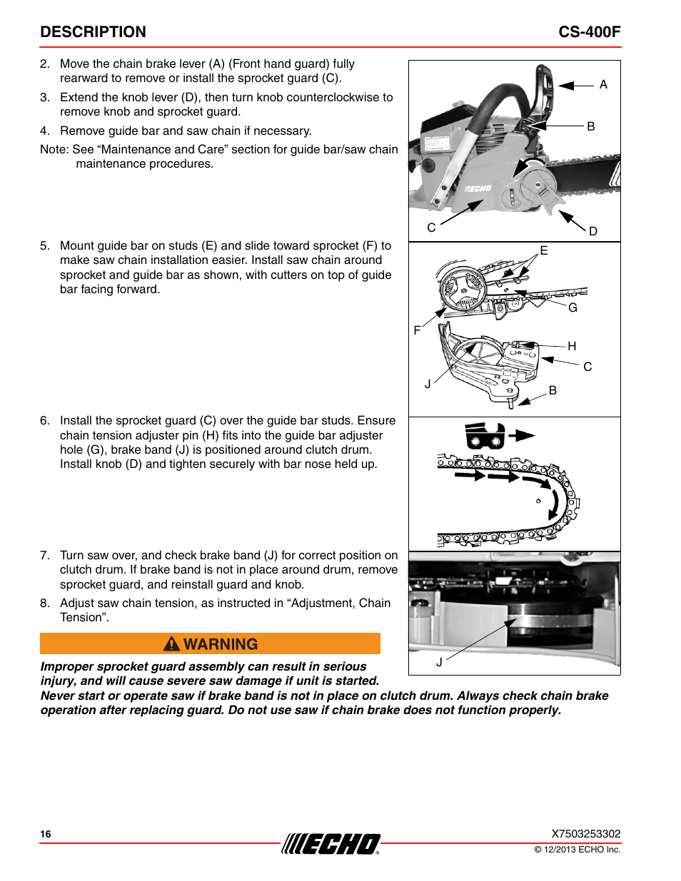 Description cs-400f | Echo CS-400F User Manual | Page 16 / 44