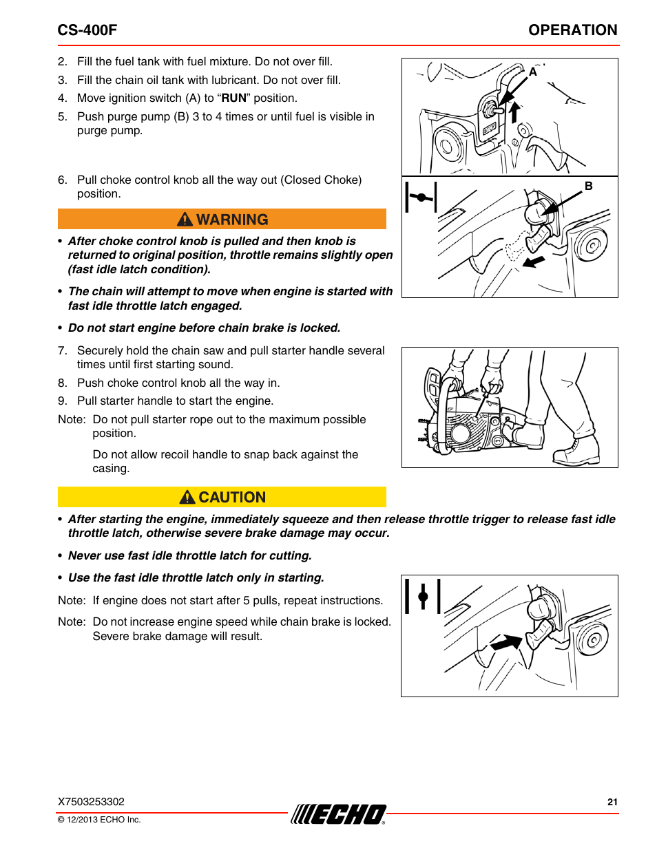 Cs-400f operation | Echo CS-400F User Manual | Page 21 / 44