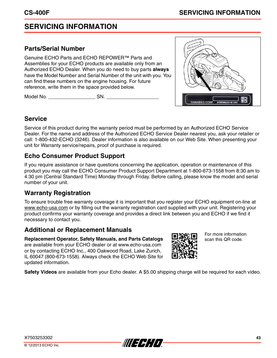 Servicing information | Echo CS-400F User Manual | Page 43 / 44