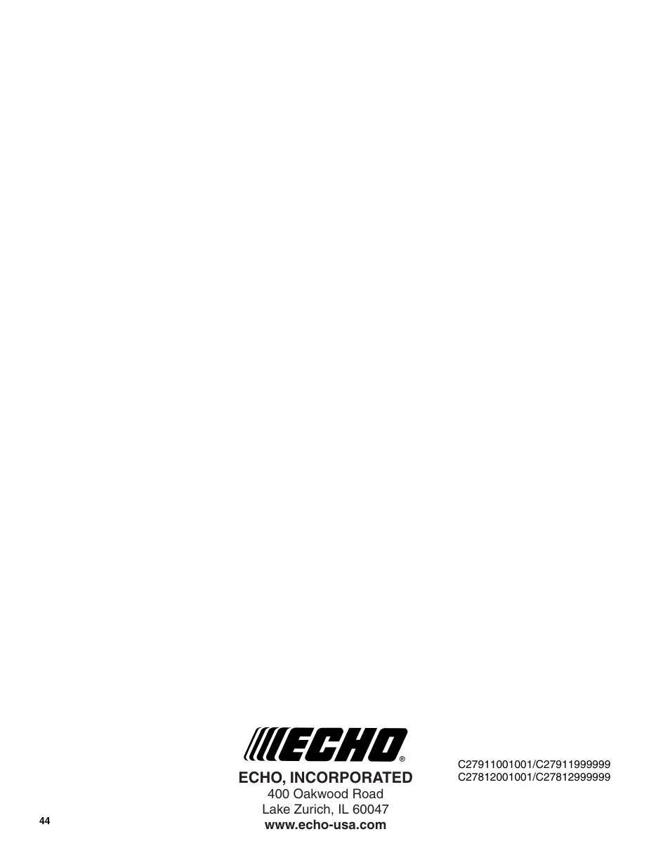 Echo, incorporated | Echo CS-400F User Manual | Page 44 / 44