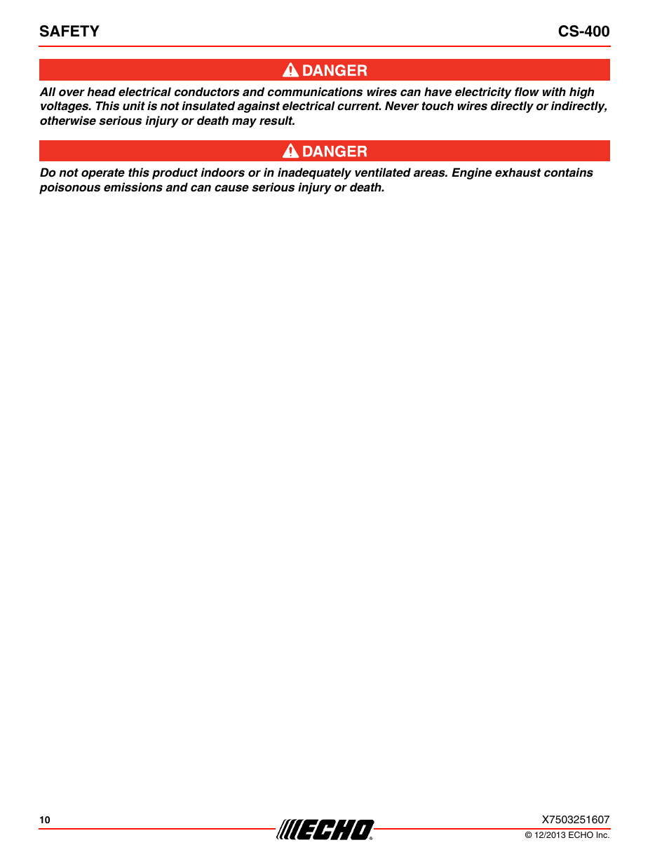 Safety cs-400 | Echo CS-400 User Manual | Page 10 / 44
