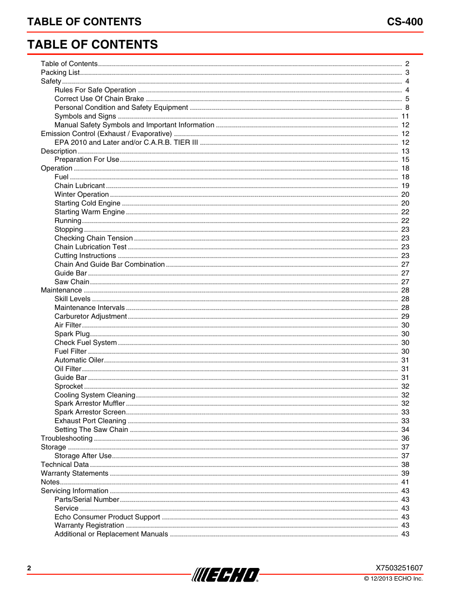 Echo CS-400 User Manual | Page 2 / 44