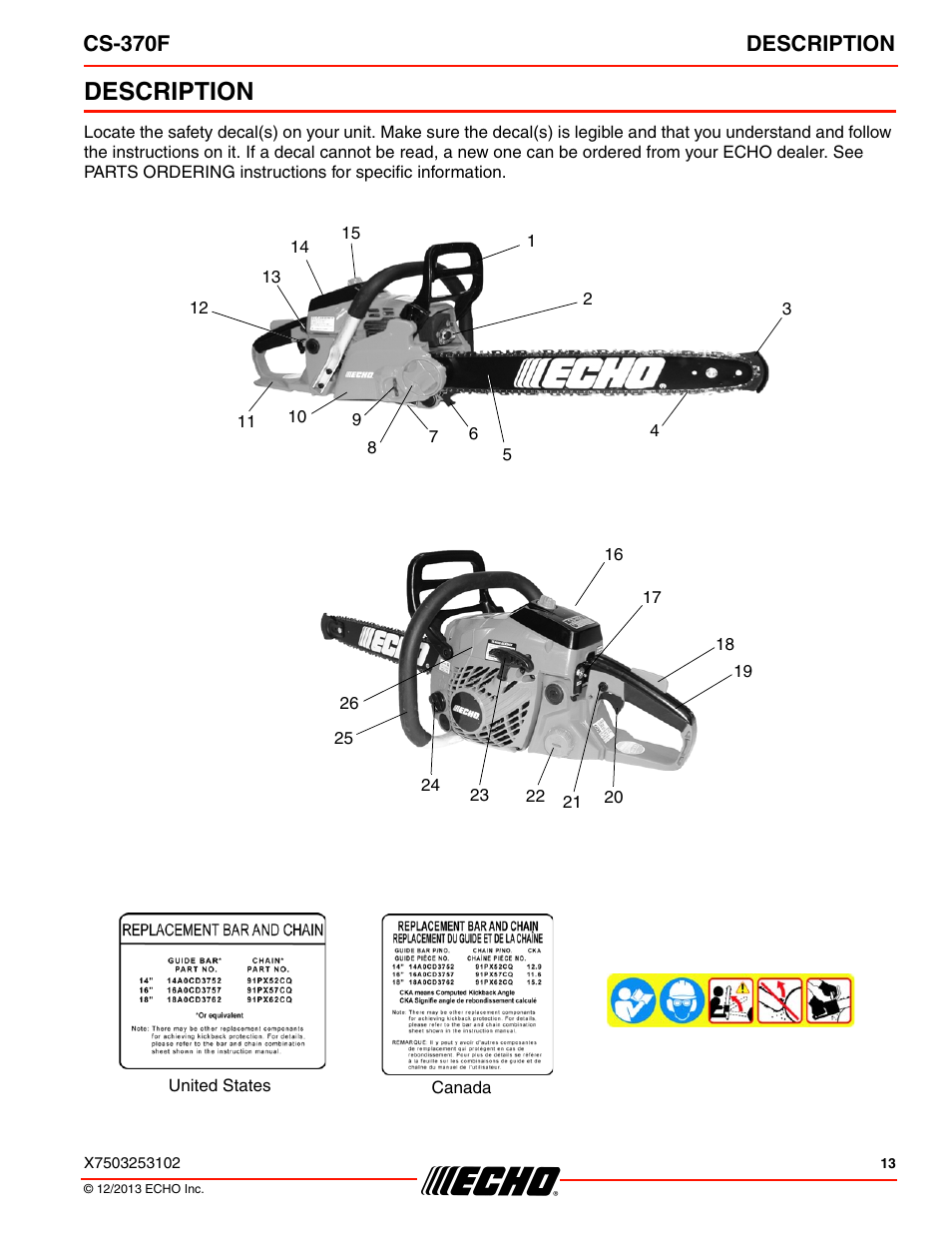 Description, Cs-370f description | Echo CS-370F User Manual | Page 13 / 44