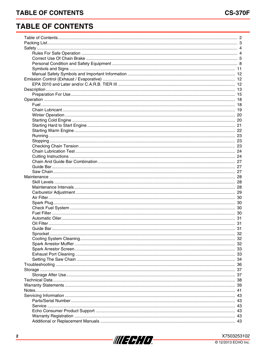 Echo CS-370F User Manual | Page 2 / 44