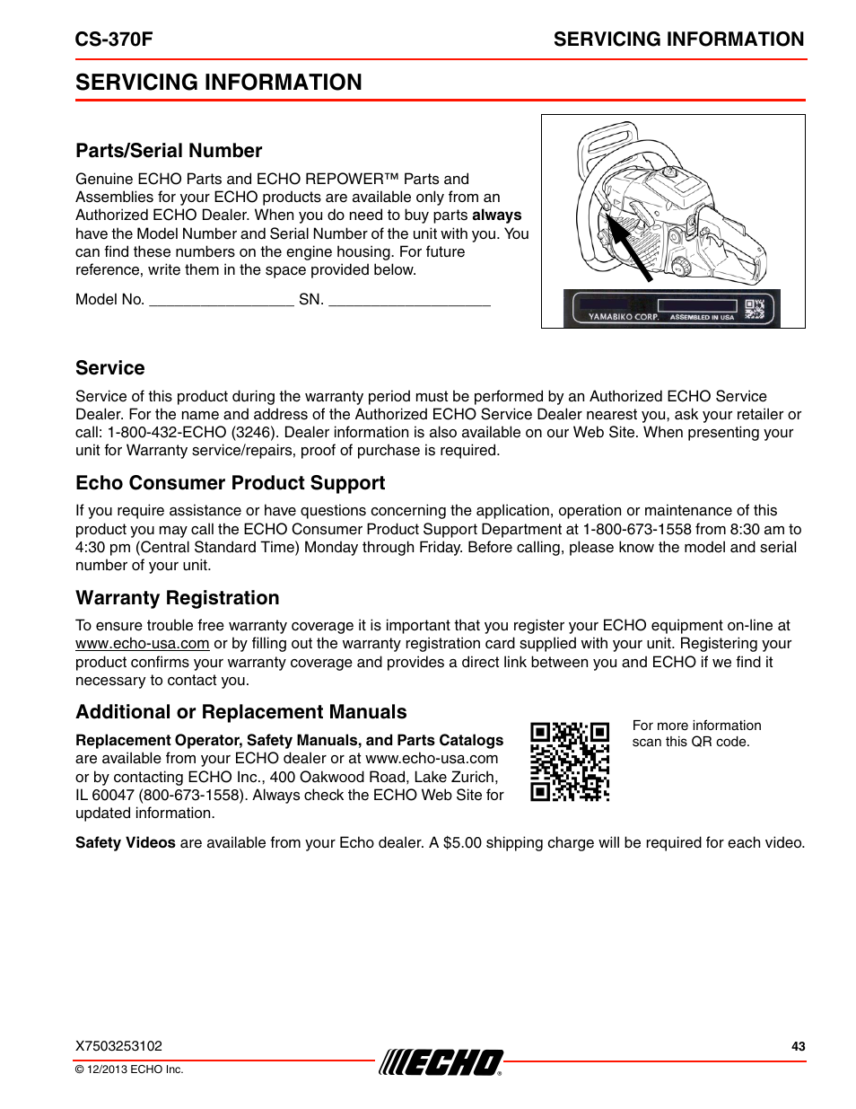 Servicing information | Echo CS-370F User Manual | Page 43 / 44
