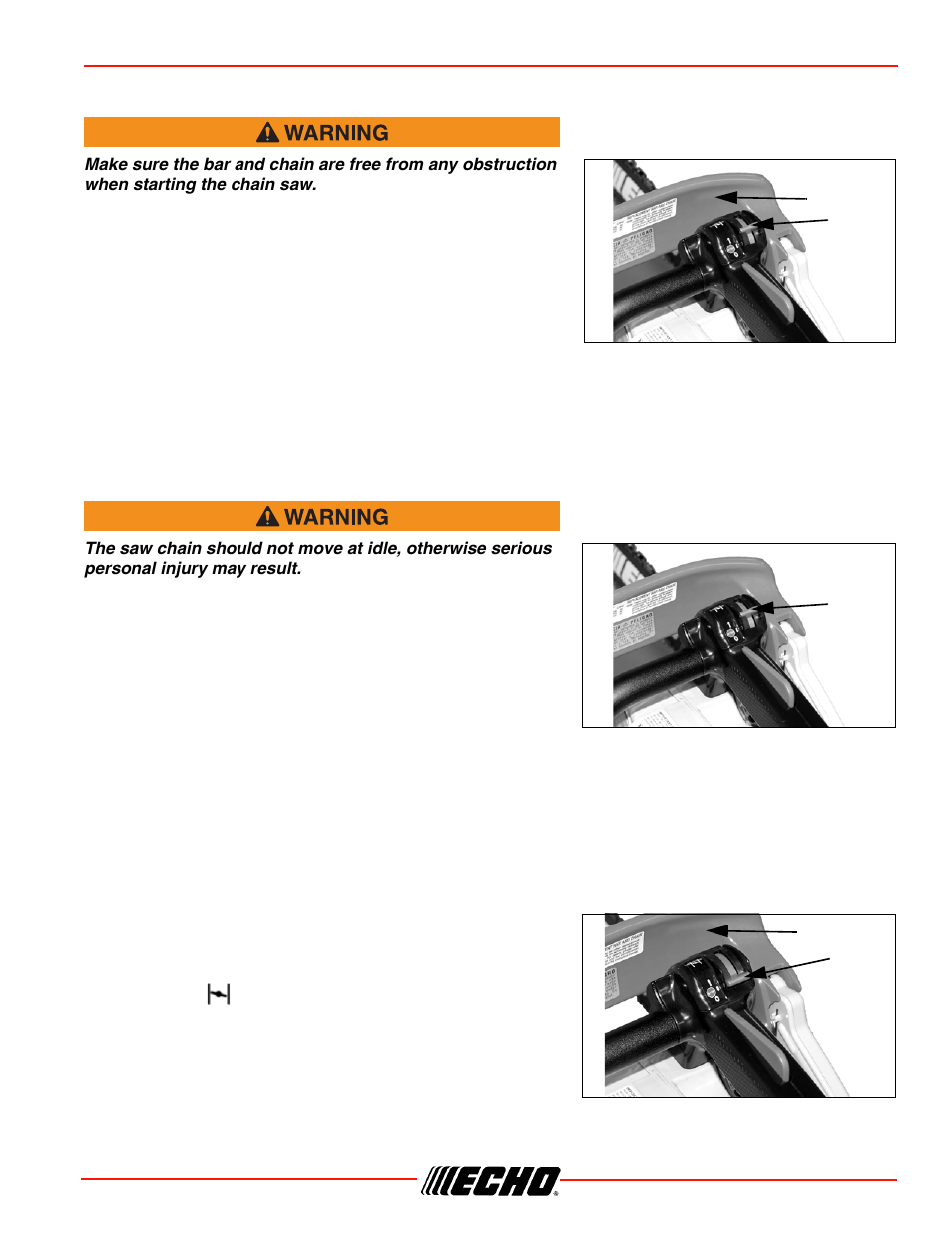 Starting warm engine running stopping, Cs-330t operation, Starting warm engine | Running, Stopping | Echo CS-330T Serial C04212001001 - C04212999999 User Manual | Page 21 / 48