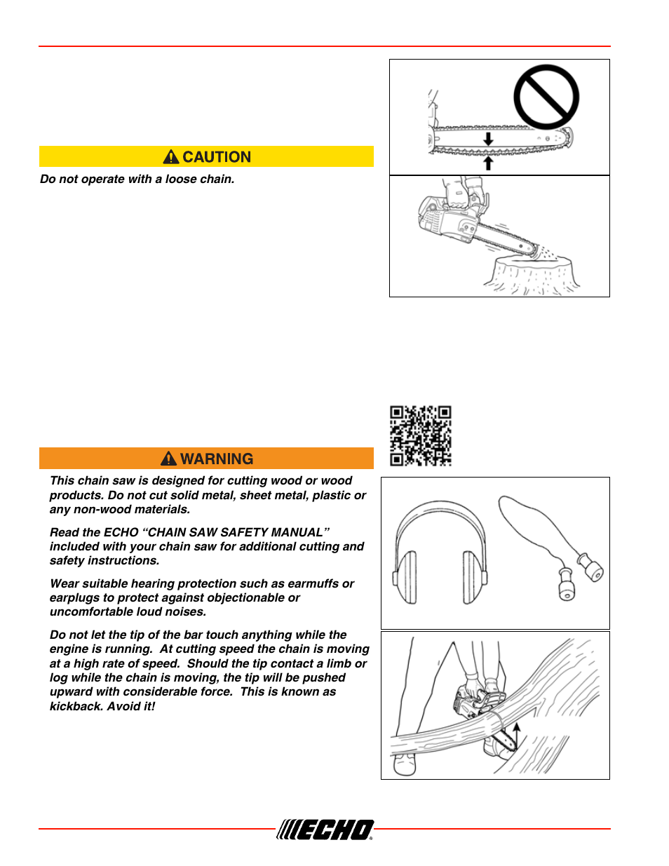Operation cs-330t checking chain tension, Chain lubrication test, Cutting instructions | Echo CS-330T Serial C04212001001 - C04212999999 User Manual | Page 22 / 48