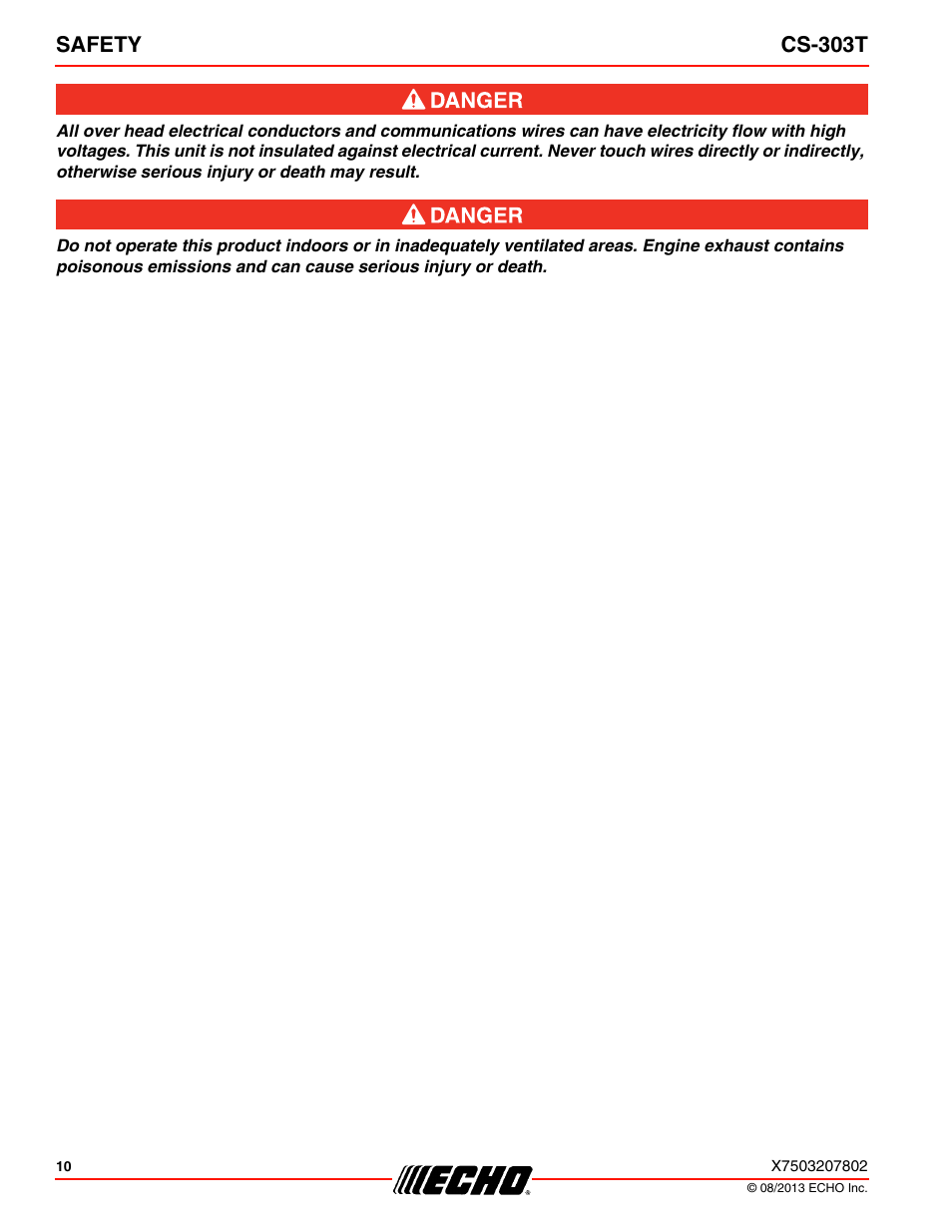 Safety cs-303t | Echo CS-303T User Manual | Page 10 / 44