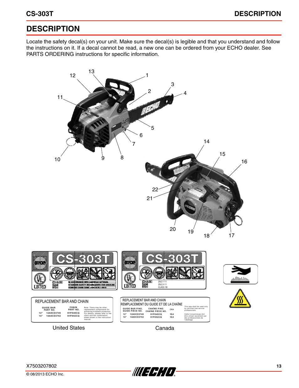 Description, Cs-303t description | Echo CS-303T User Manual | Page 13 / 44