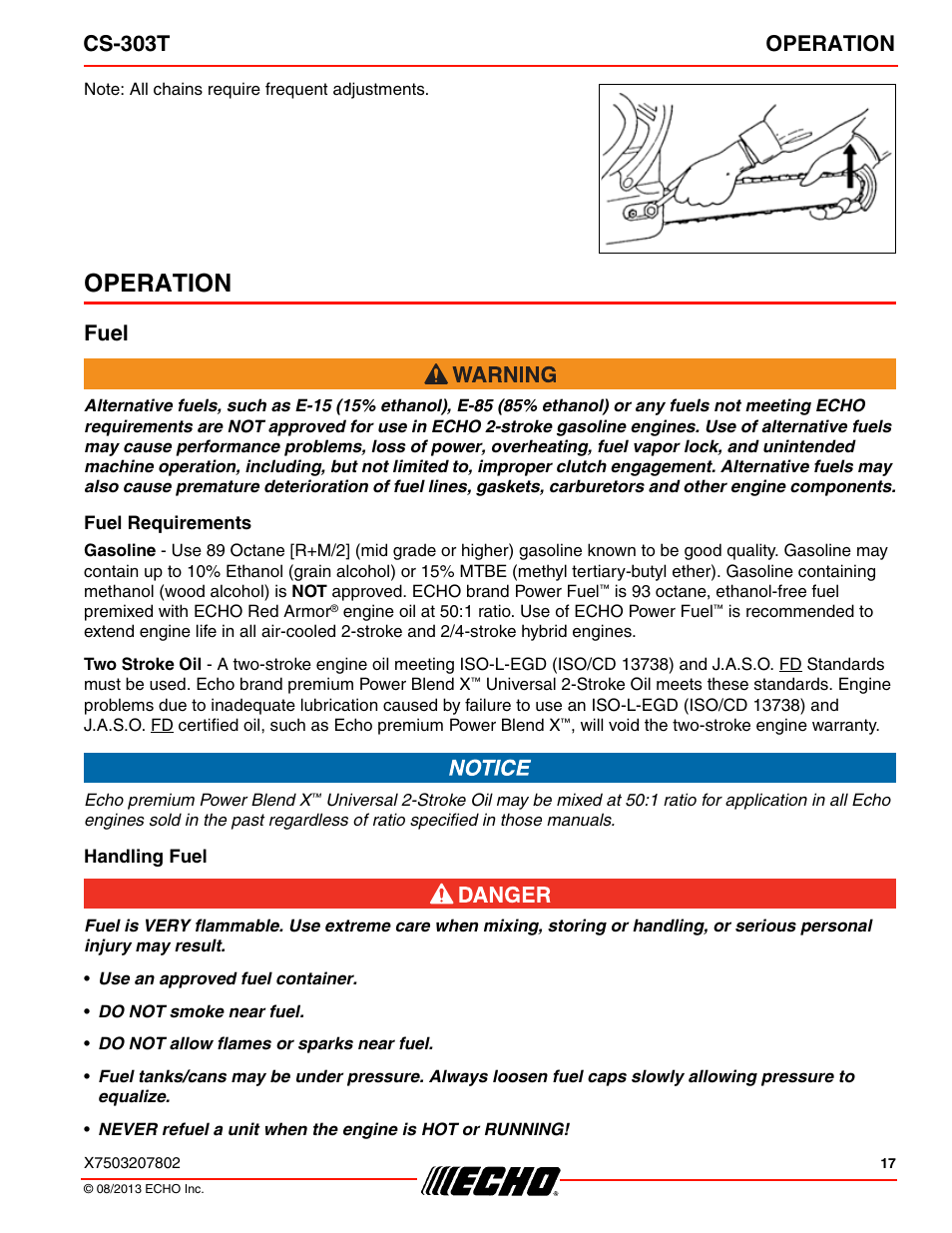 Operation, Fuel, Cs-303t operation | Echo CS-303T User Manual | Page 17 / 44