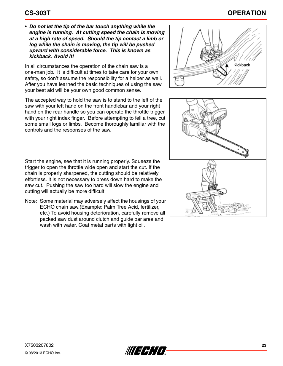 Cs-303t operation | Echo CS-303T User Manual | Page 23 / 44