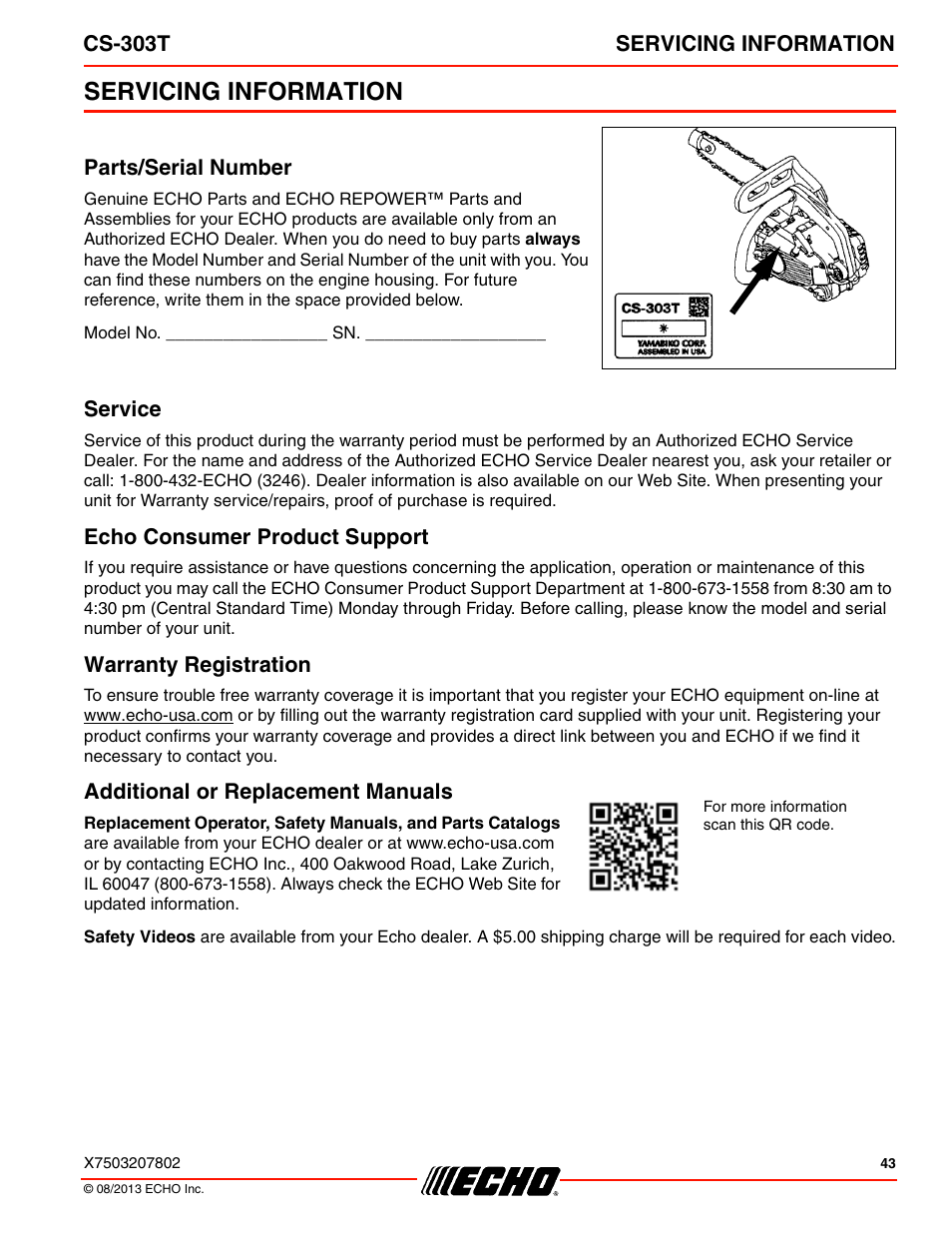 Servicing information | Echo CS-303T User Manual | Page 43 / 44