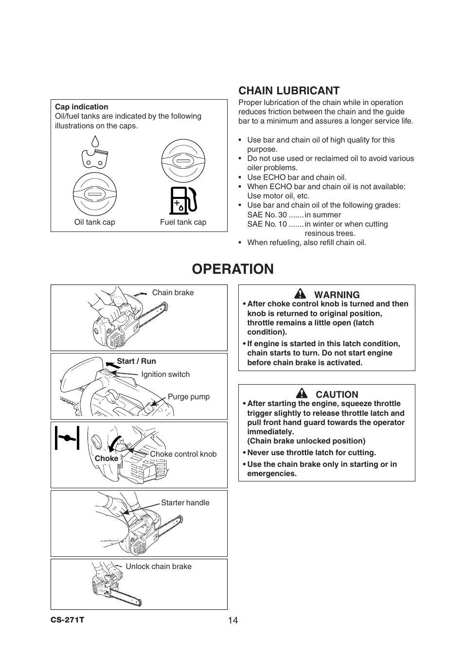 Operation, Chain lubricant | Echo CS-271T C21112001001 - C21112999999 User Manual | Page 16 / 36