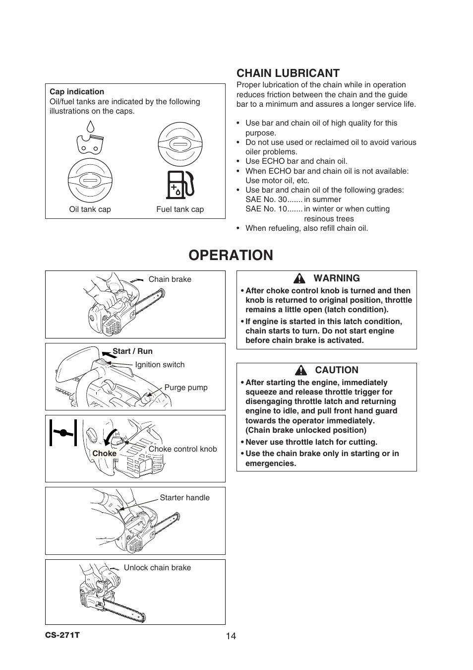 Operation, Chain lubricant | Echo CS-271T C26312001001 - C26312999999 User Manual | Page 16 / 36