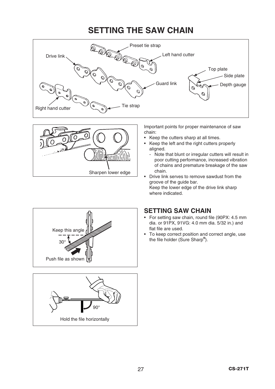 Setting the saw chain, Setting saw chain | Echo CS-271T C26312001001 - C26312999999 User Manual | Page 29 / 36