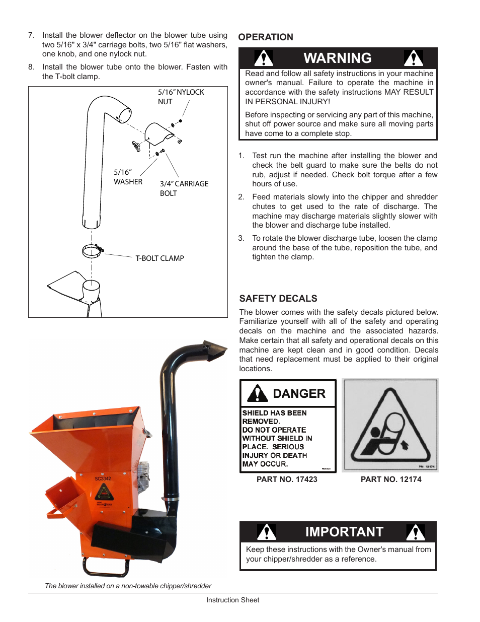 Warning, Important | Echo SC3240 User Manual | Page 2 / 4