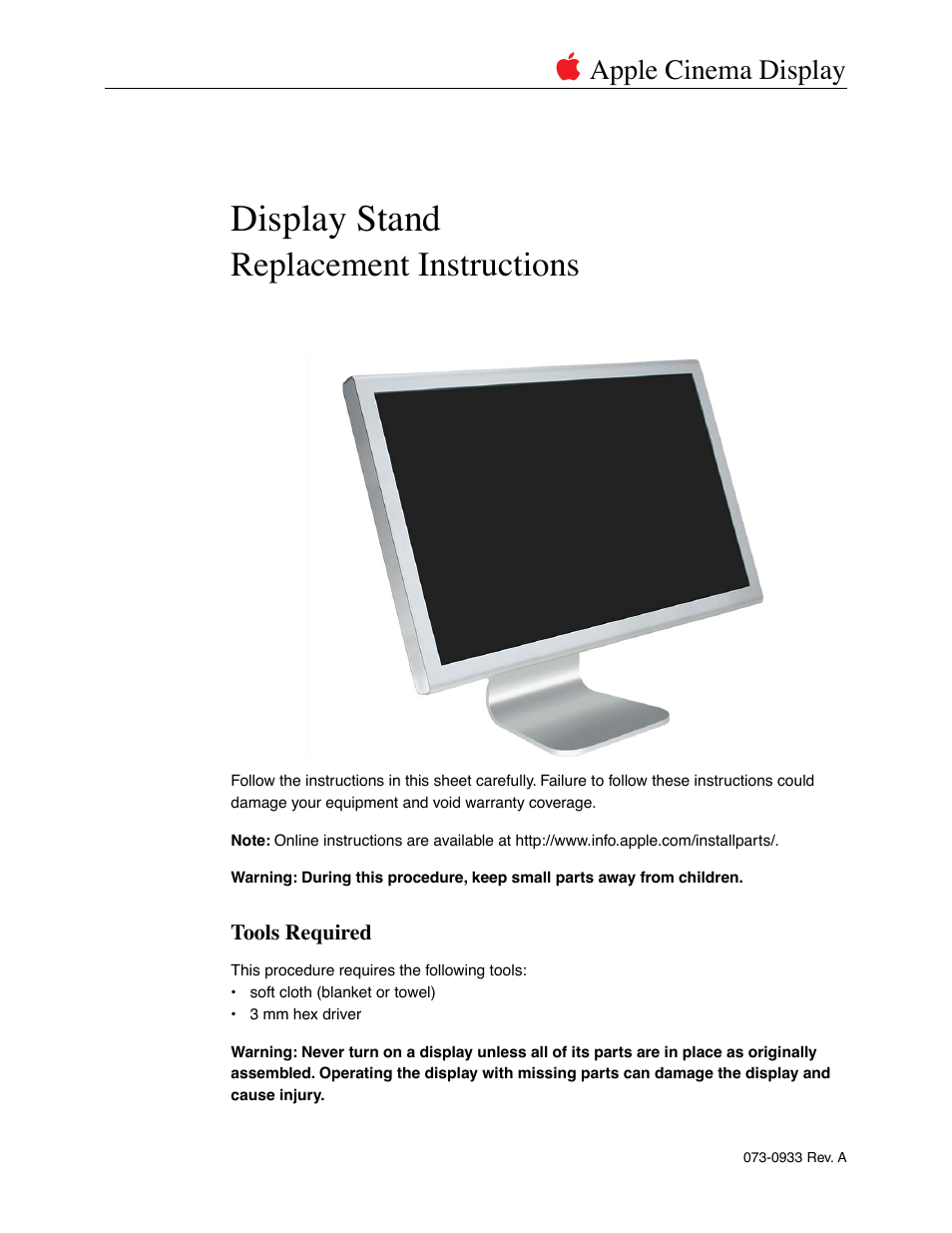 Apple Cinema Display (Stand Replacement) User Manual | 5 pages