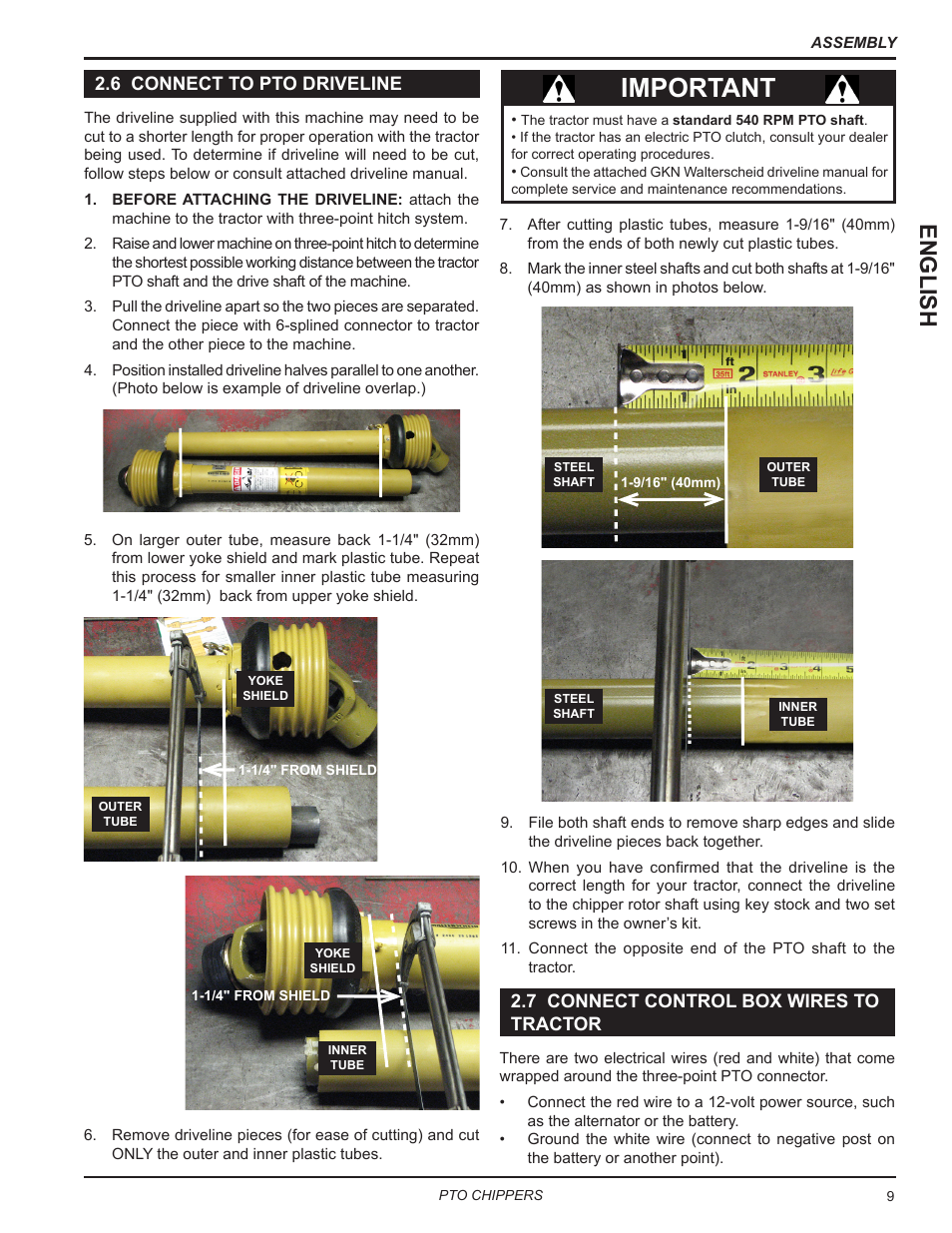 Important, English | Echo CH9540H Owners Manual v.7 User Manual | Page 13 / 32