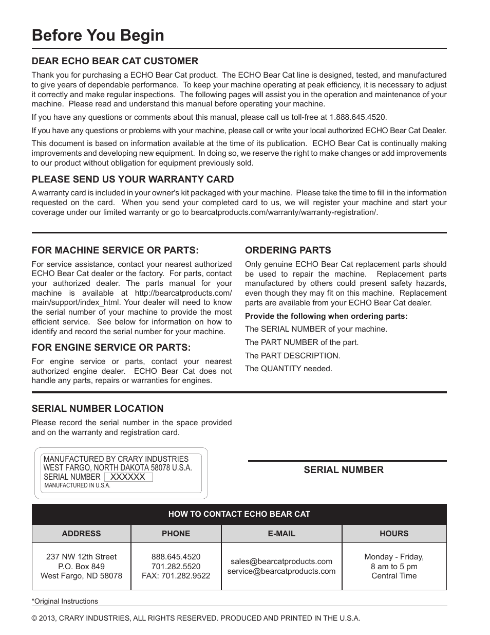 Before you begin | Echo CH9540H Owners Manual v.7 User Manual | Page 2 / 32