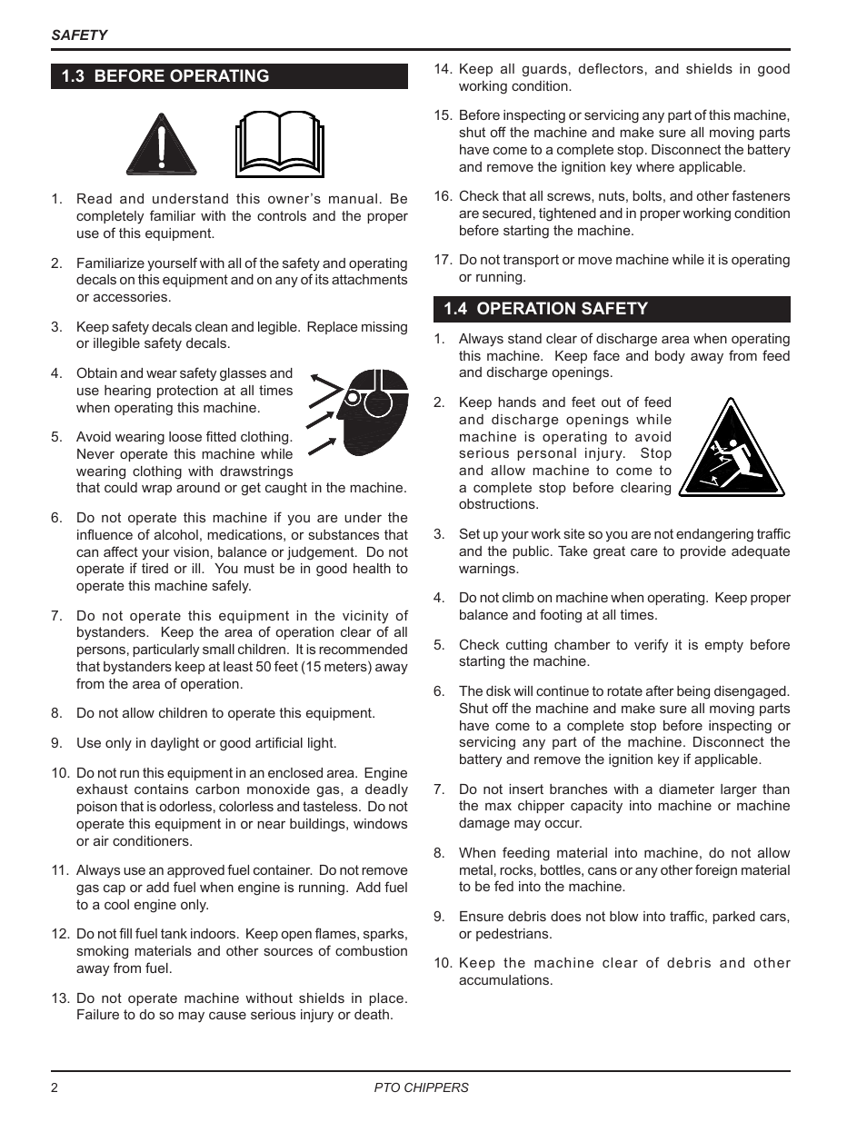 3 before operating, 4 operation safety, 3 before operating 1.4 operation safety | Echo CH9540H Owners Manual v.7 User Manual | Page 6 / 32